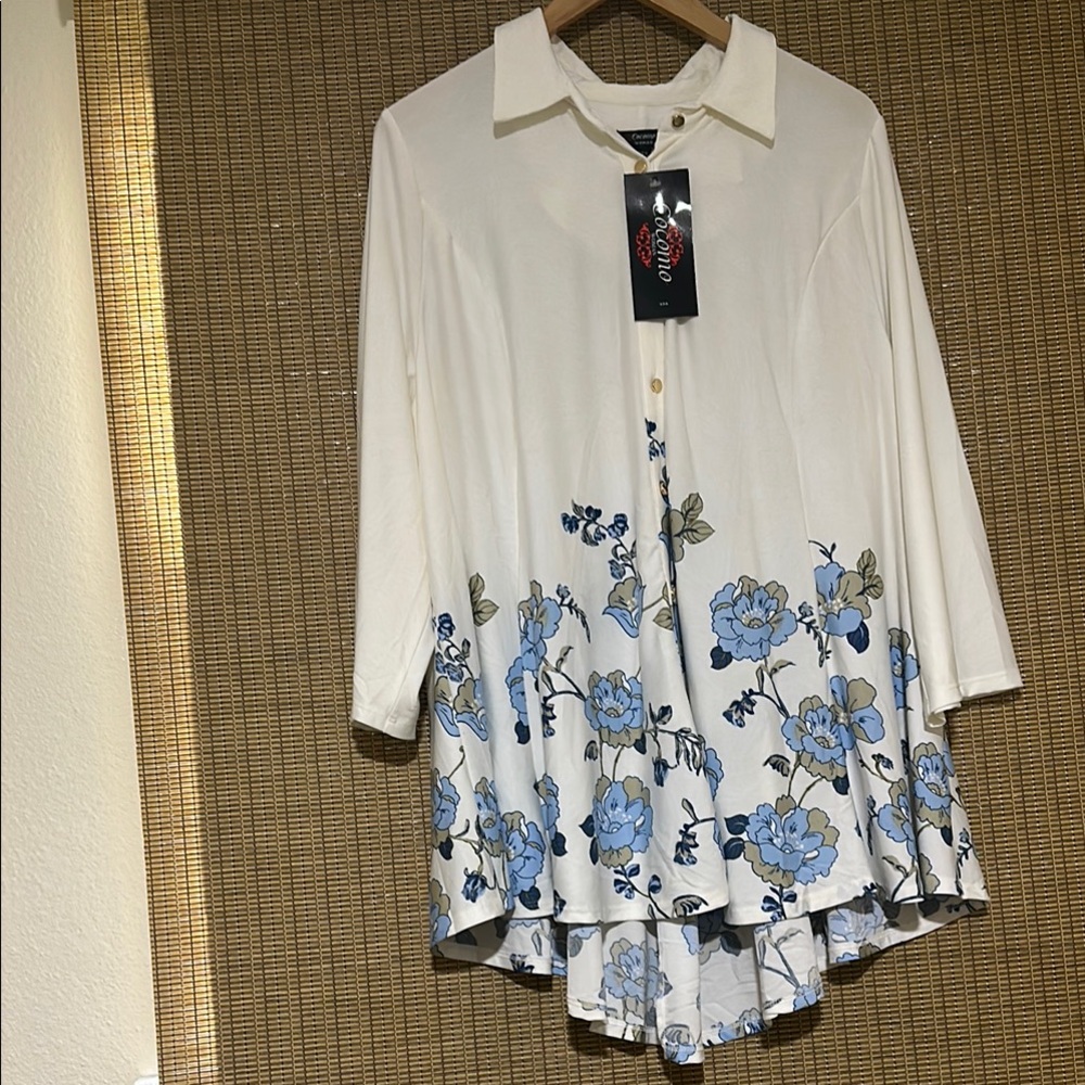 Cocomo Ivory and Sky Blue Floral Tunic